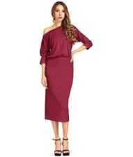 Grace Karin One-Shoulder Hips-Wrapped Pencil Midi Dress Red Large NWT