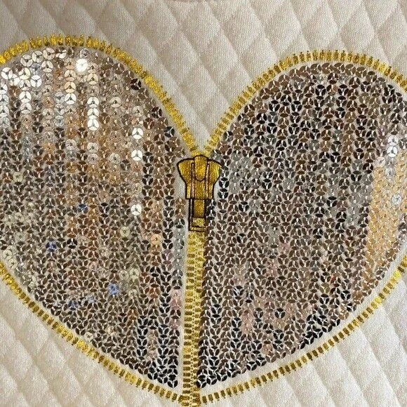 Flapdoodles 女孩小号白色绗缝亮片心形透明衬衫 Cottagecore — 第 3/4 张图片