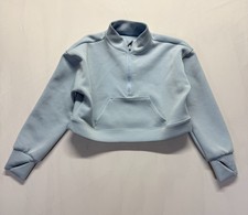 All In Motion Cropped Sweatshirt Womens Medium Light Blue Thumbholes Half Zip