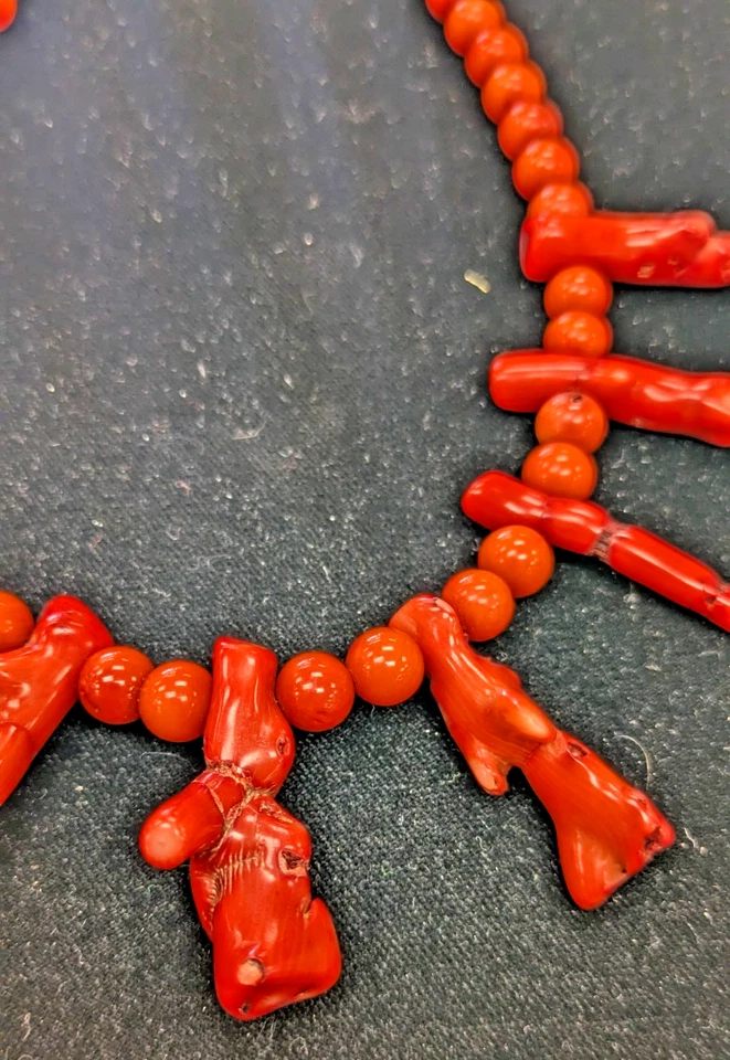 Collar de Colección Genuino Rama Roja Coral Plata Esterlina Cierre de Palanca 17 pulgadas RARO Foto 3 de 4