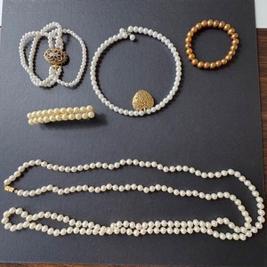 Vintage Faux Pearl Lot Bracelets Necklaces Hair Barrette Long Strand flaws