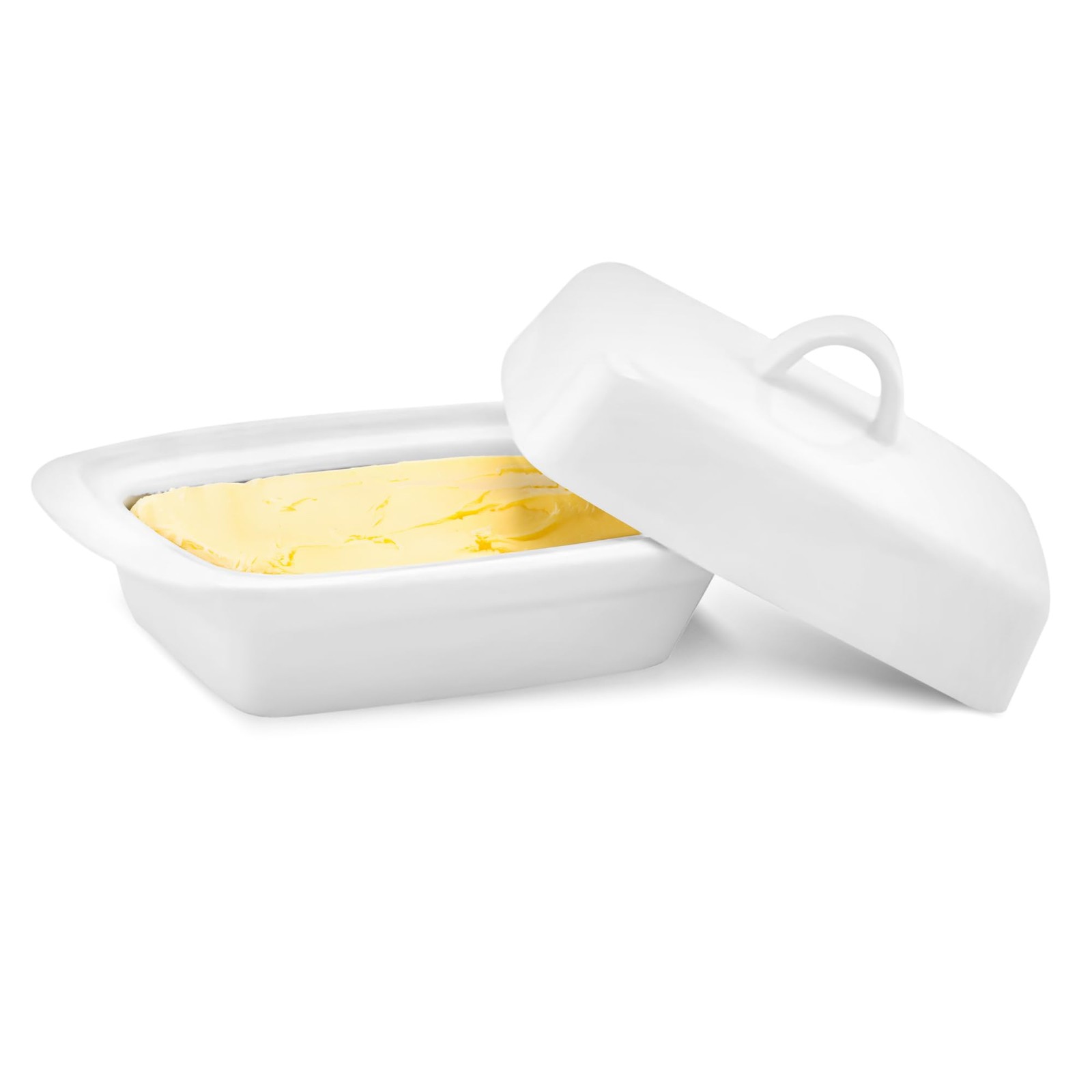 Besto Ceramic Butter Dish with Lid Large | White Container for