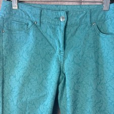 Cache Turquoise Flower Embroidered Straight Pants - Women's Size 2 Vintage