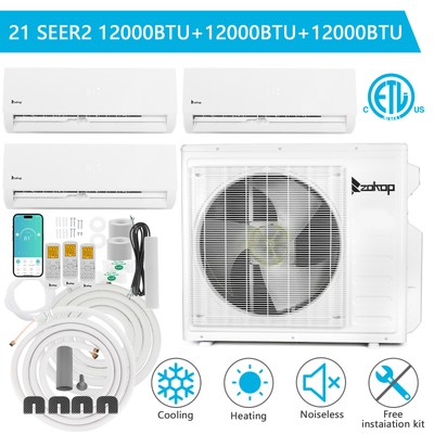 27000 BTU Tri Zone Mini Split AC/Heating System 12000 + 12000+12000 BTU, 21 SEER