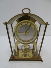 VINTAGE GERMAN SCHATZ B DAY ORNATE CAST METAL AND GLASS DESK CLOCK