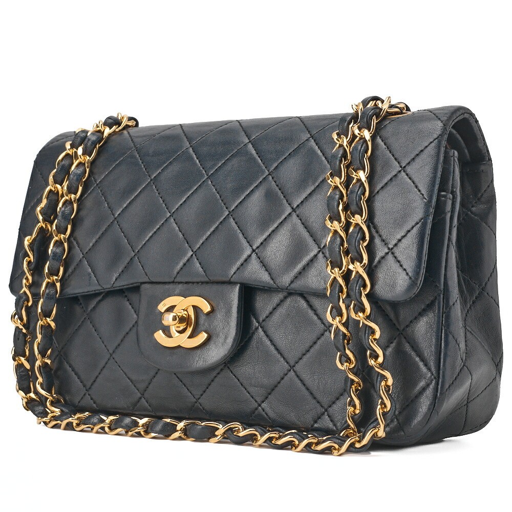 CHANEL Lambskin Matelasse Double Flap Shoulder Bag with Chain 23cm