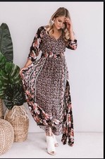 Oddy Dress Womens Large Dark Floral Button Front Asymmetrical Shark Bite Hem