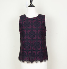 Banana Republic Soft Lace Shell Womens Size Small Dark Red Tank Black Ribbon Tie