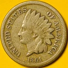 1861 U.S. INDIAN HEAD CENT COPPER PENNY 1c COIN (VF-Very Fine).