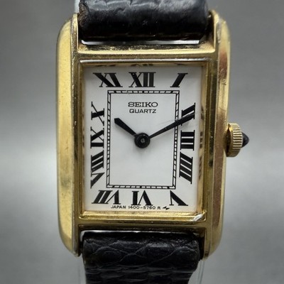 Seiko Tank Watch Women 17mm White Dial Gold Tone 1400-8069 New