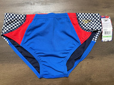 New Men Speedo Eco Endurance Swim Briefs Size 34 True Cobalt Checkered