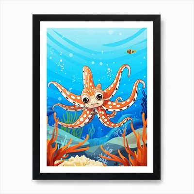 Mimik Oktopus Kinder Illustration 2 A gerahmtes Wandbild Poster Leinwanddruck Bild