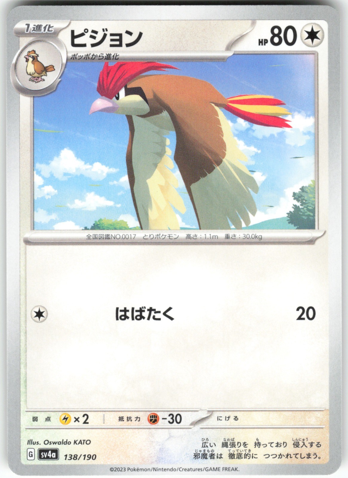 Pidgeotto 138/190 SV4a: Shiny Treasure ex Pokemon Card NM
