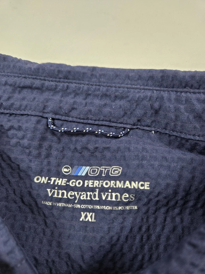 Vineyard Vines 衬衫男式 2XL 蓝色 OTG 性能纽扣泡泡纱 — 第 4/4 张图片
