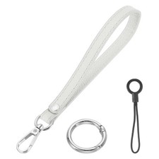 7 Inch Wristlet Strap PU Leather Silver Ring Lanyard for Clutch White 