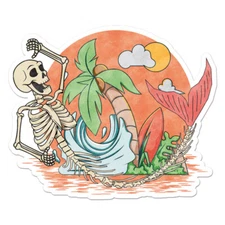 Mermaid Skeleton, Vinyl Decal Sticker, Indoor Outdoor, 3 Sizes, #11877