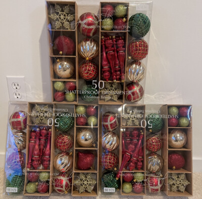 150 Snowflakes Ball Teardrops Shattered Proof Red Green Gold Christmas Ornament.