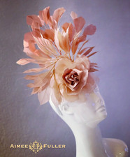 Kentucky Derby Fascinator White Ascot Hat Rose Dusty Pink Blush Melbourne Cup