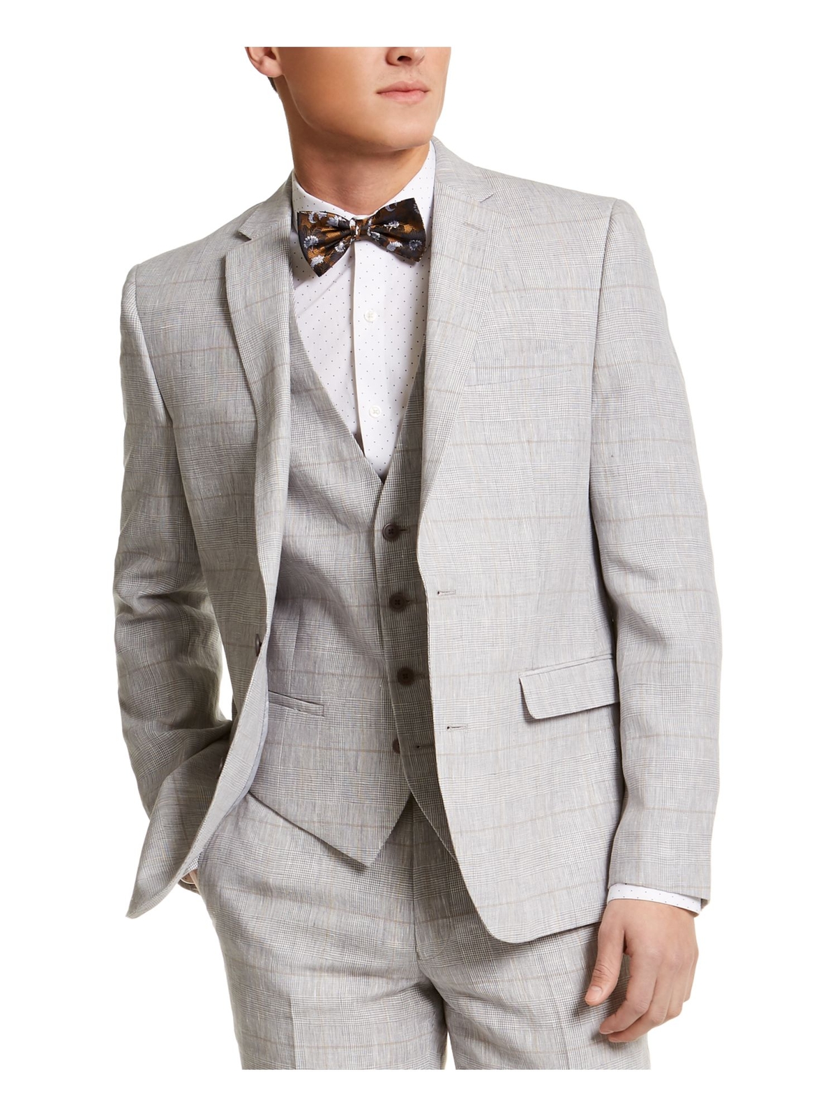 Мужской серый однобортный пиджак BAR III Tattersall Blazer 44L