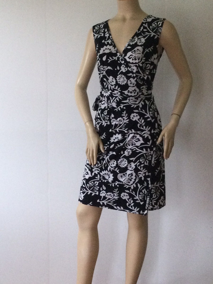 TOMMY HILFIGER Black & White Floral Sleeveless Wrap Dress (Size S/P) | eBay