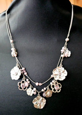 Vintage Pilgrim Danish Design Flower Necklace Pink, Rhinestones 18"