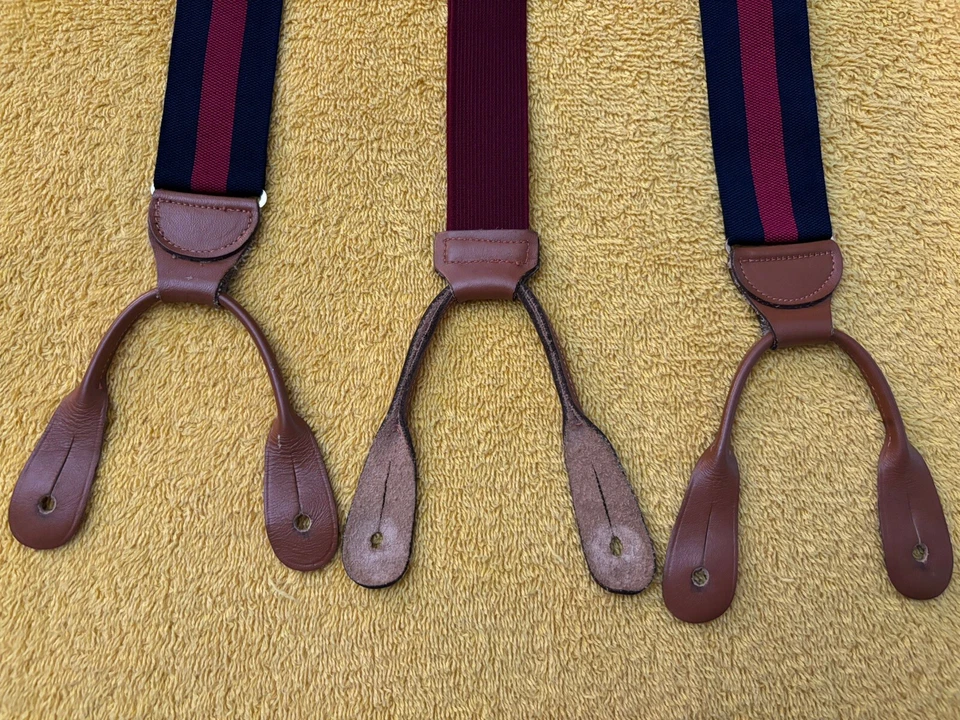 Tirantes a Rayas Rojo y Azul Marino Hechos en Inglaterra para ROYAL NEW YORK Extremos de Botón Usados en Excelente Condición Foto 3 de 4