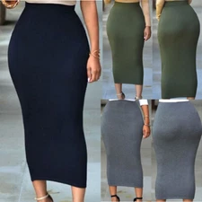Women Muslim Thick High Waist Skirt Straight Fit Stretch Long Pencil Skirt Dress