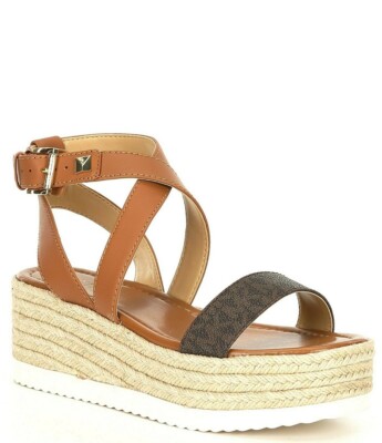 Michael Kors Women's Lowry Logo Print Espadrille Wedges Brown