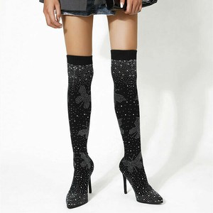 rhinestone thigh boots