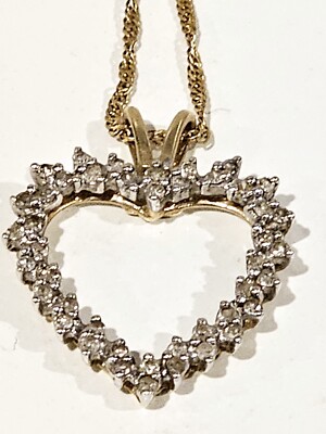 ADL 10k Yellow Gold Diamond Heart Pendant With 585 Chain Necklace