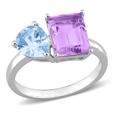 Amour Sterling Silver 3 5/8 CT TGW Pink Amethyst Sky Blue Topaz 2-Stone Ring