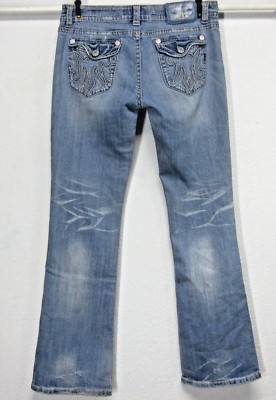 MEK WOODSTOCK W30 L34 FLAP POCKET LOW RISE BOOT CUT LIGHT BLUE STRETCH JEANS 