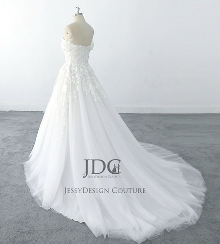 Unique Lace Bridal Gown Wedding Dress 2-28W Portrait White Chapel Train Soft Net - Picture 5 of 7
