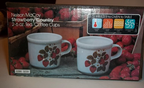 Vintage Mccoy Strawberry Country Coffee Tea Cup Set Of 2 6 oz New In Box
