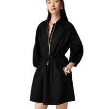 J Crew Cinched zip-up dress in drapey cotton Women Black/Beige B47