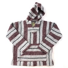 BAJA JOE Drug Rug Hooded Sweatshirt XS Gray Red Striped Rasta Surfer Hippie