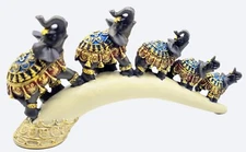 Elephant Family Trunk Bridge Statue Lucky Wealth Figurine Gift & Home Decor gift