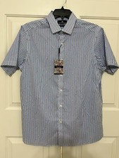 NWT Hart Schaffner Marx L white blue striped short sleeve button up shirt mens