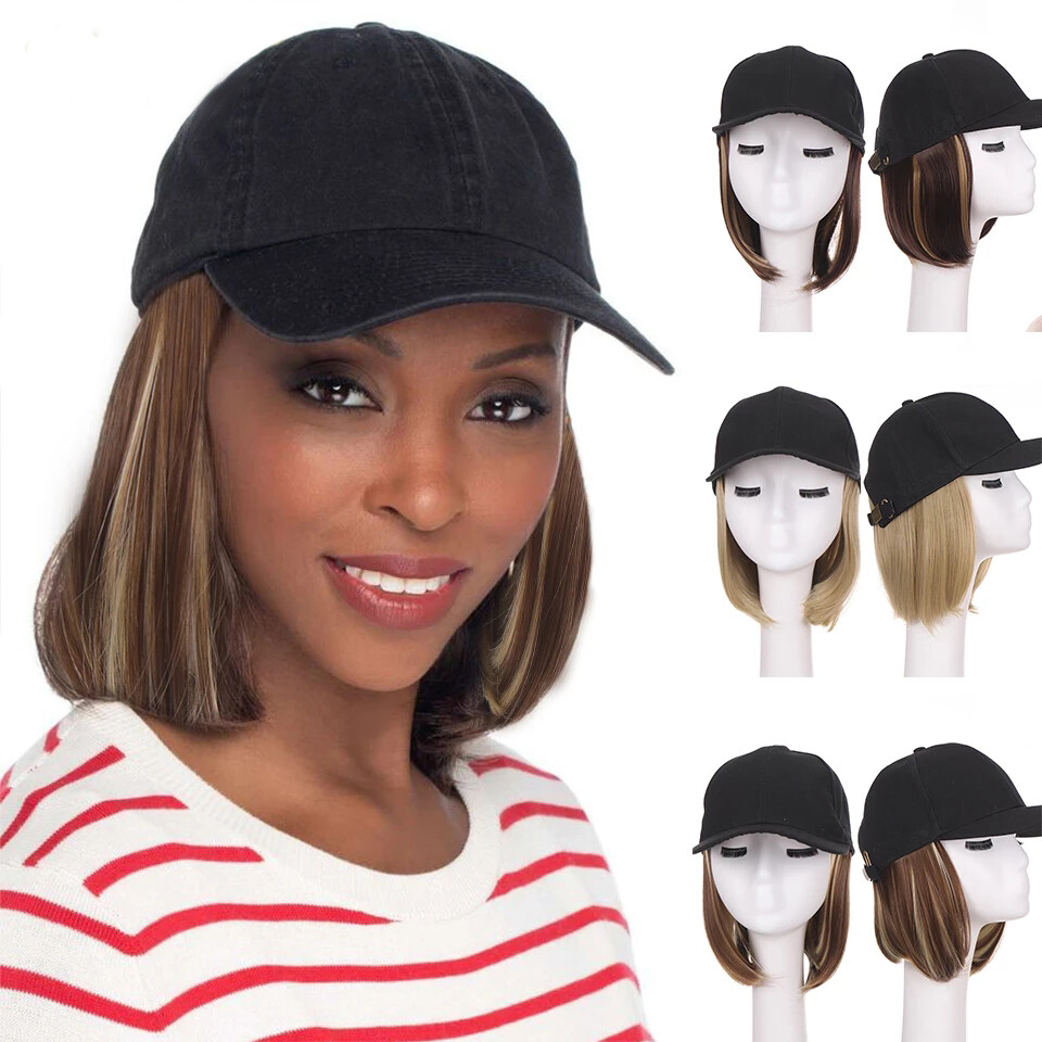 Synthetic Short Bob Baseball Cap Wig Collarbone Wig Cap with Short