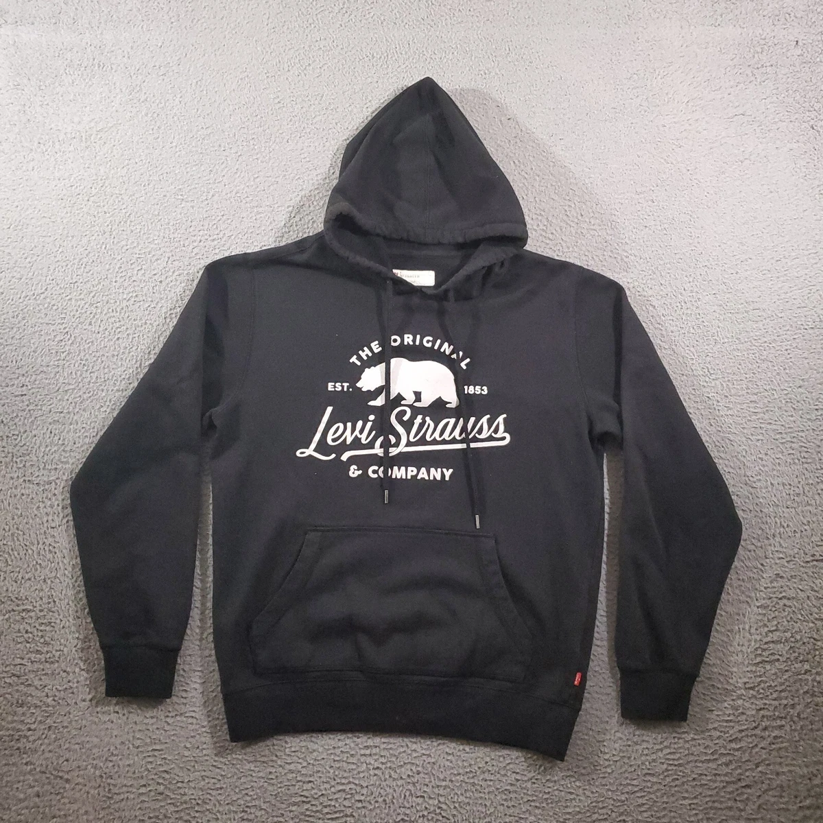 Levis Hoodie Men Small Black Script Spell Out Logo Pullover Sweater Sweatshirt
