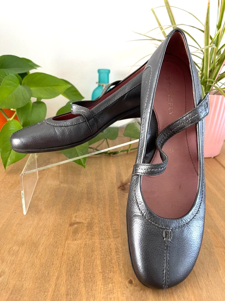 Stonefly Vera Pelle Absolute Comfort Mary Jane Zapatos Planos Talla EU 39 US 8 Gris Foto 2 de 4