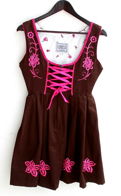Ladies' traditional dirndl sleeveless brown with embroidery size 36 by Gaudi Trachten