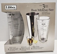 Libbey 3 Piece Bar Mixing Set (Mixing Glass, Shot Glass & Metal Shaker)- NEW