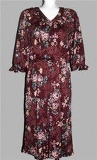 VTG Dark Wine Roses Floral 3/4 Sleeves Elastic Waist V-Neck Blouson Dress Wm's 7