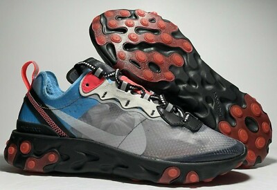 Nike React Element 87 Grey Black Blue Red AQ1090-006 Womens Size 5.5
