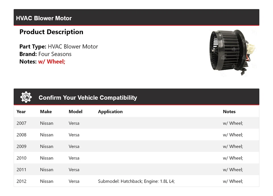 Motor de ventilador HVAC Nissan Versa 2007-2012 4 estações 2008 2009 2010 2011 - Imagem 2 de 4