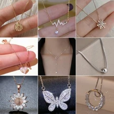 Silver Zircon Heart Star Pendant Necklace Women Choker Wedding Jewelry  Gift