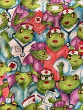 Barco Scrub Top V Neck Frog Nurse 2 Front Pockets XS Medical Uniform Cute 