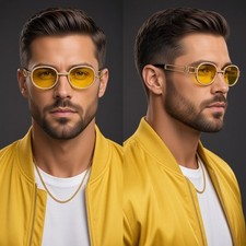 Dazzling Cyberpunk Eyepieces Sunglasses Men Yellow Over Deep Lenses Streetwear