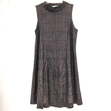 Fit & Flare Stella Luce Dress Size Medium Black Bronze Metallic Glam Modern Chic